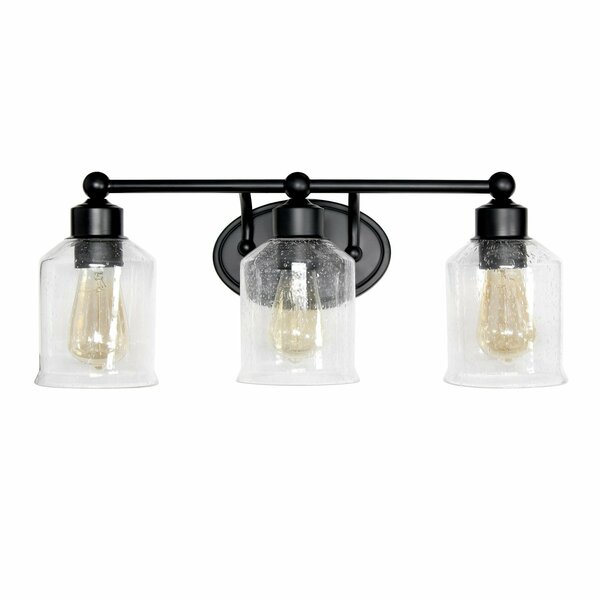 Lalia Home Three Light Metal, Seeded Glass Shade Vanity Wall Mounted Fixture, Matching Metal Accents, Black LHV-1009-BK